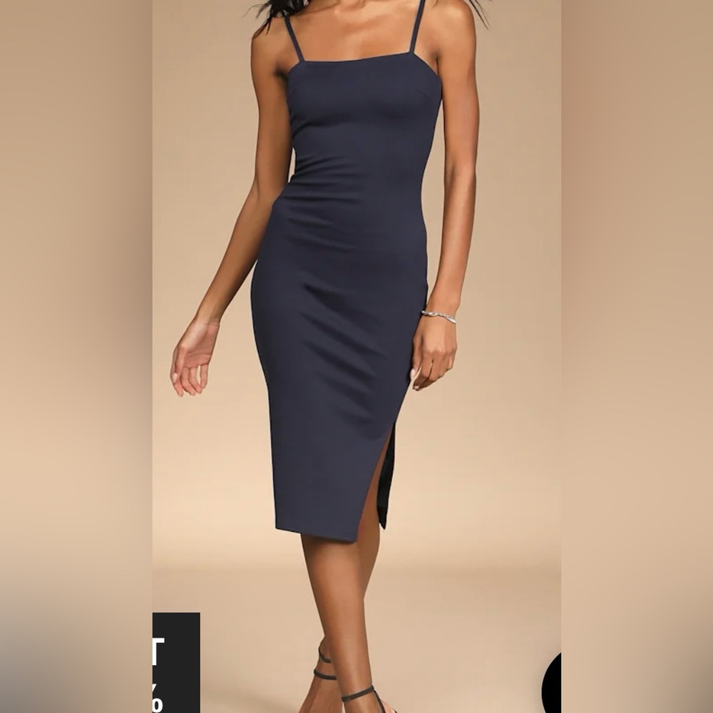 Lulu NWOT navy blue sheath cocktail dress Gold zipper